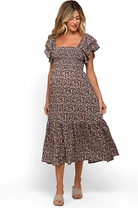 Pinkblush Maternity Cream Floral Flutter Midi Dress