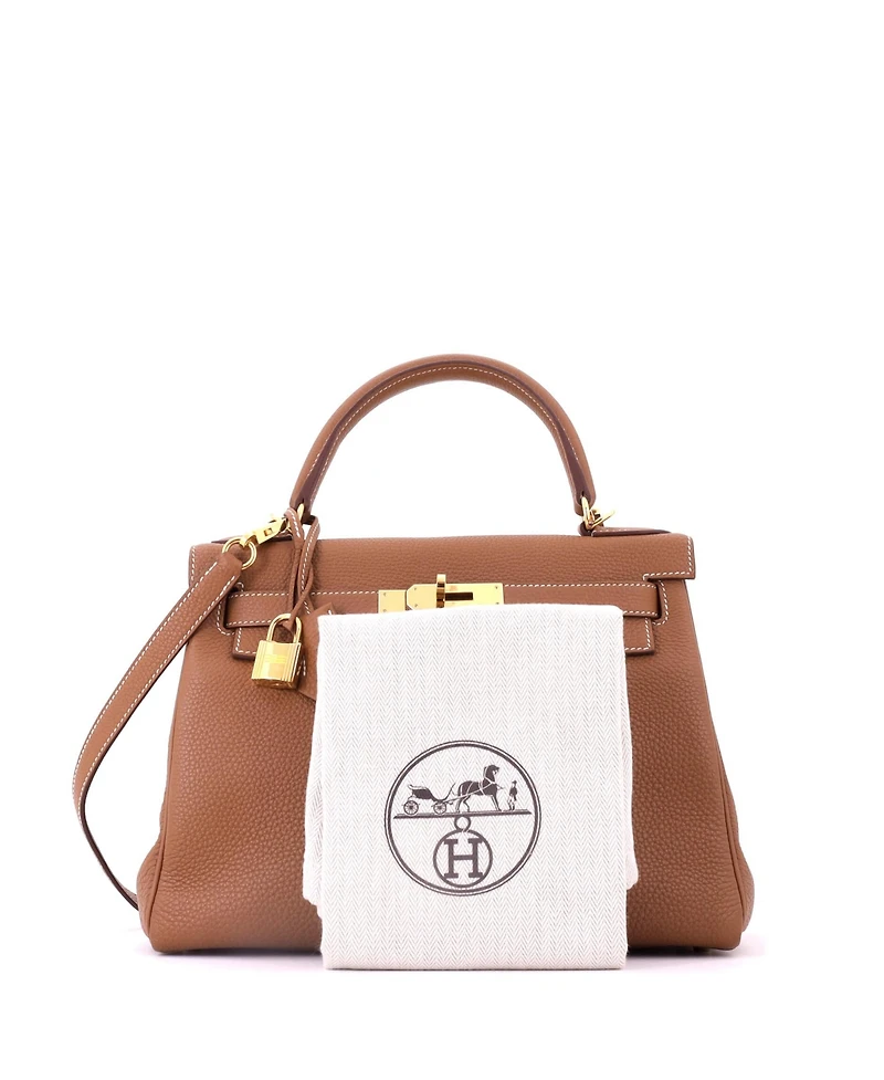 Pre-Owned HERMES Kelly 28 Handbag Brown Togo with Gold Hardware