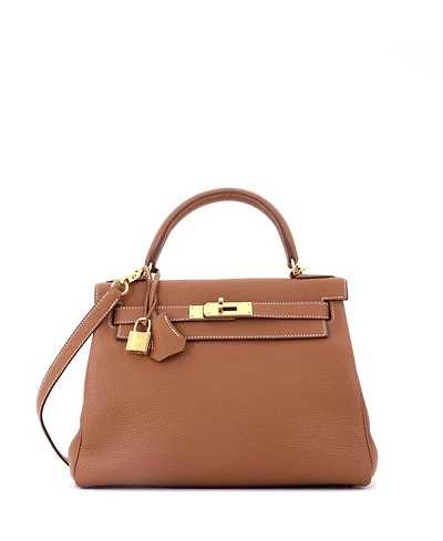 Pre-Owned HERMES Kelly 28 Handbag Brown Togo with Gold Hardware