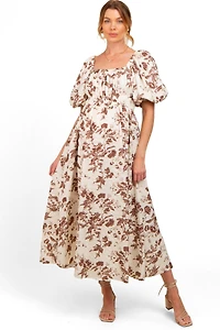 Pinkblush Maternity Teal Floral Puff Sleeve Midi Dress