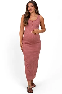 Pinkblush Maternity Burgundy Striped Button Front Sleeveless Maxi Dress