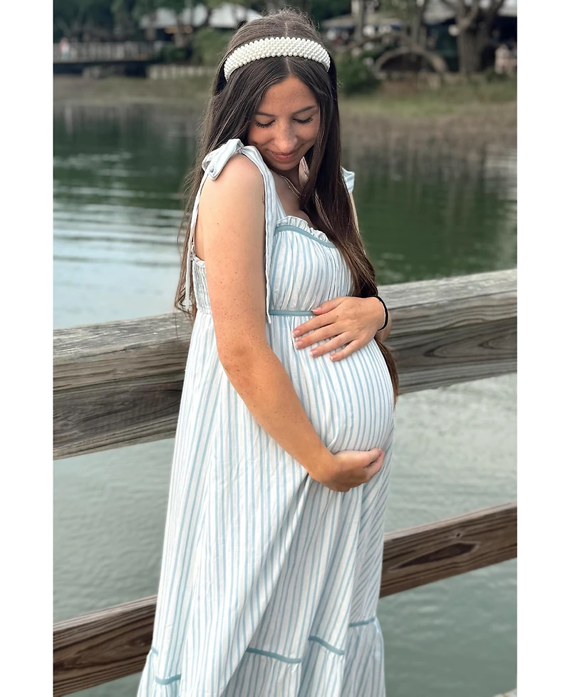 Pinkblush Maternity Ivory Striped Bow-Tie Maxi Dress