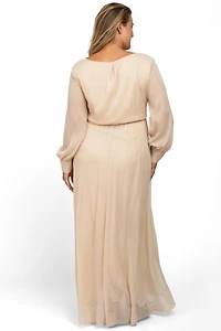 Pinkblush Plus Cream Metallic Chiffon Maxi Dress