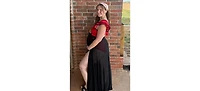 Pinkblush Maternity Red Color Blocked Ruffle Shoulder Cutout Back One Piece Swimsuit