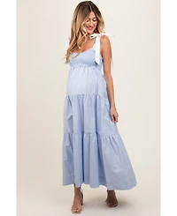 Pinkblush Maternity Light Blue Contrast Shoulder Straps Maxi Dress