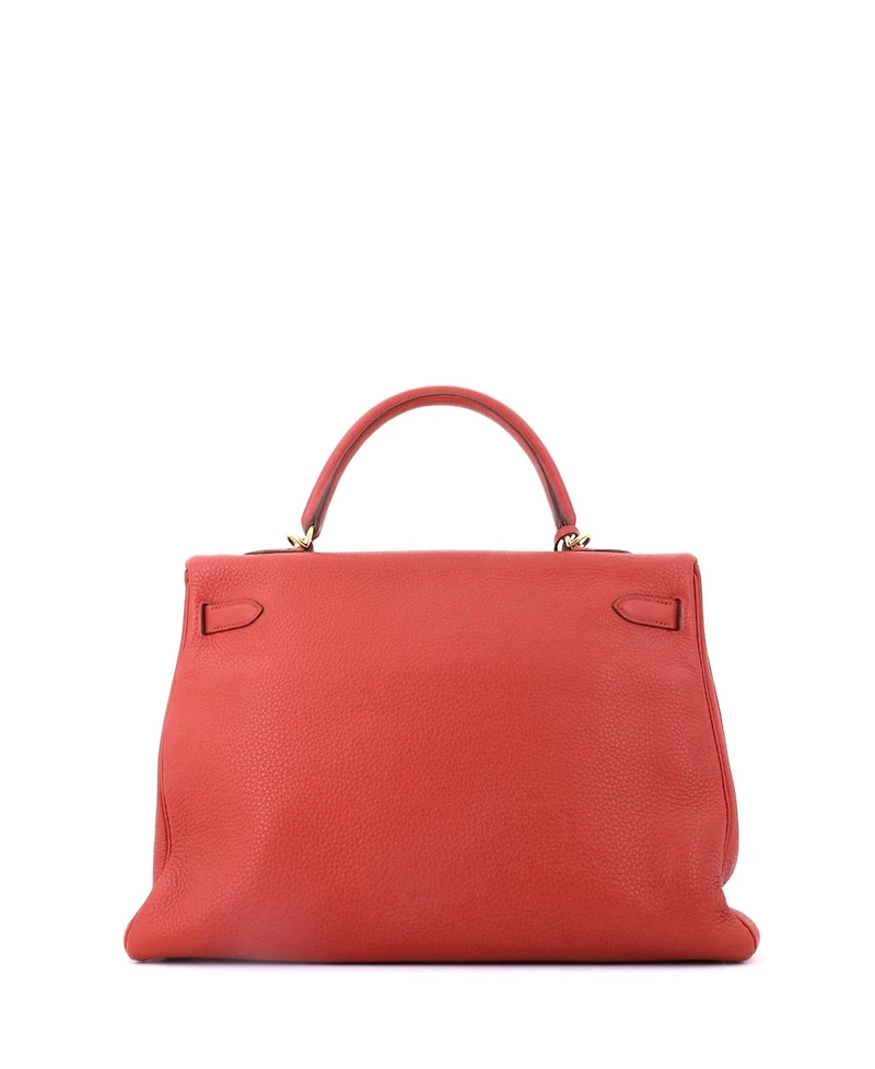 Pre-Owned HERMES Kelly 35 Handbag Brown Clemence with Gold Hardware