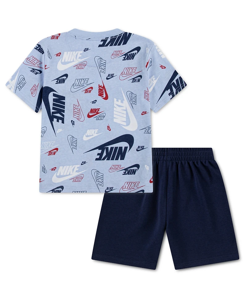 Nike Little Kids Printed T-Shirt & Lightweight French Terry Shorts, 2 Piece Set