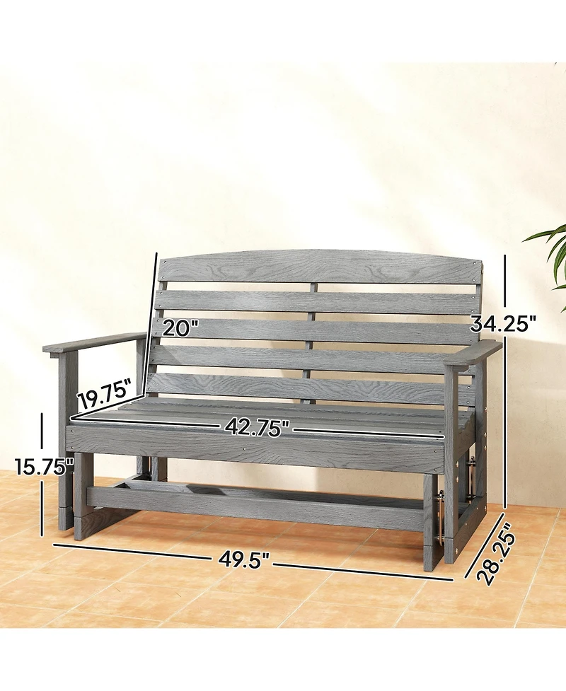 Outsunny Patio Glider Bench w/ Hdpe Slatted Double Rocking Chair