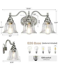 Tribesigns 3-Light Bathroom Light Fixtures, Modern Vanity Light with Clear Glass Shade, Bathroom Wall Lamp (Bulbs Not Included)