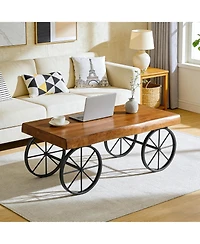 Tribesigns Solid Wood Coffee Table for Living Room, 47.2" Industrial Center Table with Live Edge Tabletop and Metal Wheel Legs