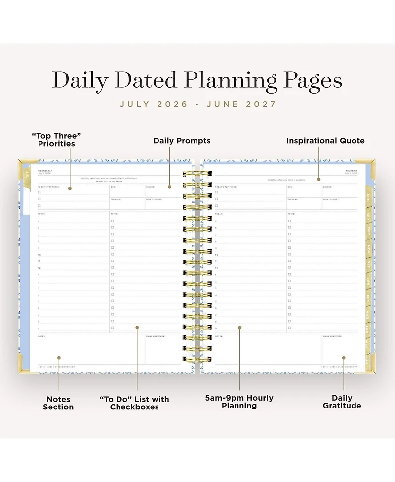 Gnuadz Casa Bella 2026-2027 Academic Daily Planner Wirebound Tabs Pocket Stickers Ruler