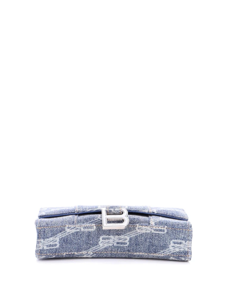 Pre-Owned Balenciaga Hourglass Chain Wallet Bb Monogram Denim