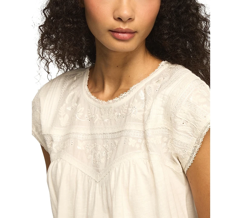 Lucky Brand Women's Embroidered Yoke Cotton Top
