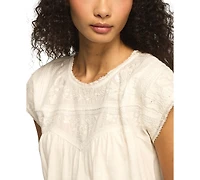 Lucky Brand Women's Embroidered Yoke Cotton Top