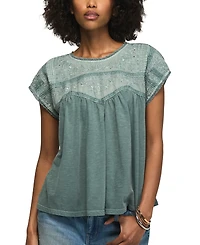 Lucky Brand Women's Embroidered Yoke Cotton Top
