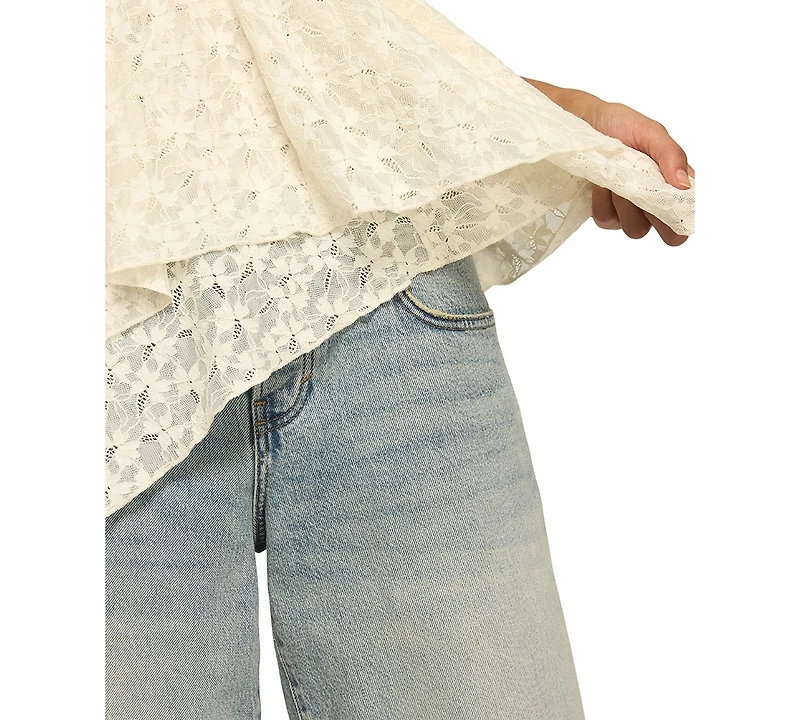 Lucky Brand Women's Lace Detail Flutter-Sleeve Scoop Neck Top