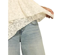 Lucky Brand Women's Lace Detail Flutter-Sleeve Scoop Neck Top