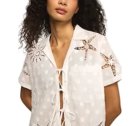 Lucky Brand Women's Novelty Tie-Front Short-Sleeve Shirt