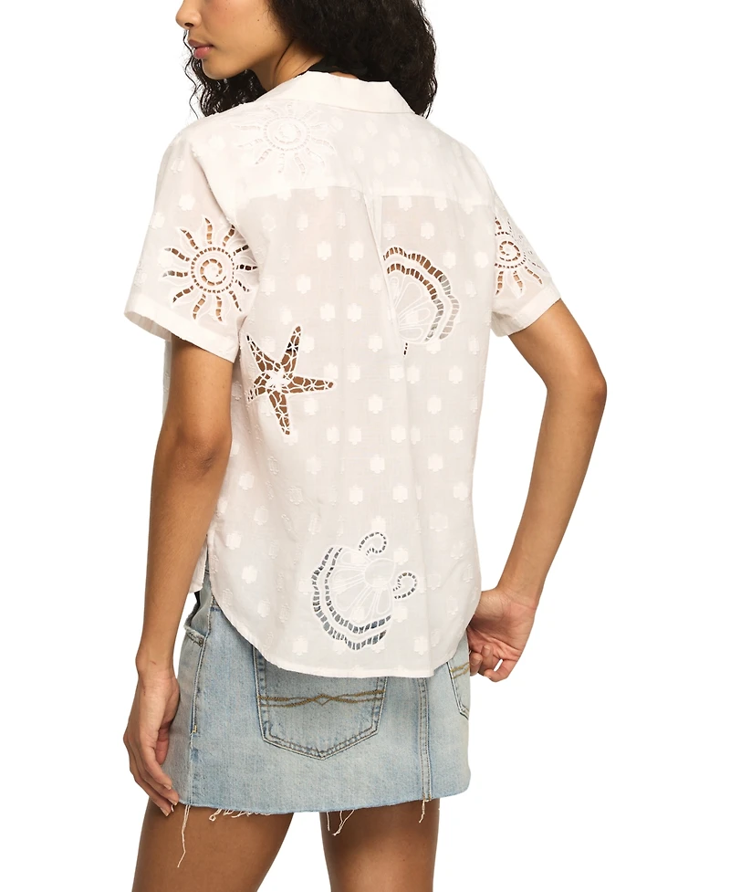 Lucky Brand Women's Novelty Tie-Front Short-Sleeve Shirt