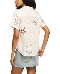 Lucky Brand Women's Novelty Tie-Front Short-Sleeve Shirt