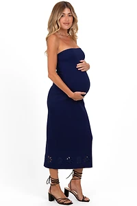 Pinkblush Maternity Navy Strapless Laser Cut Lace Floral Detail Dress