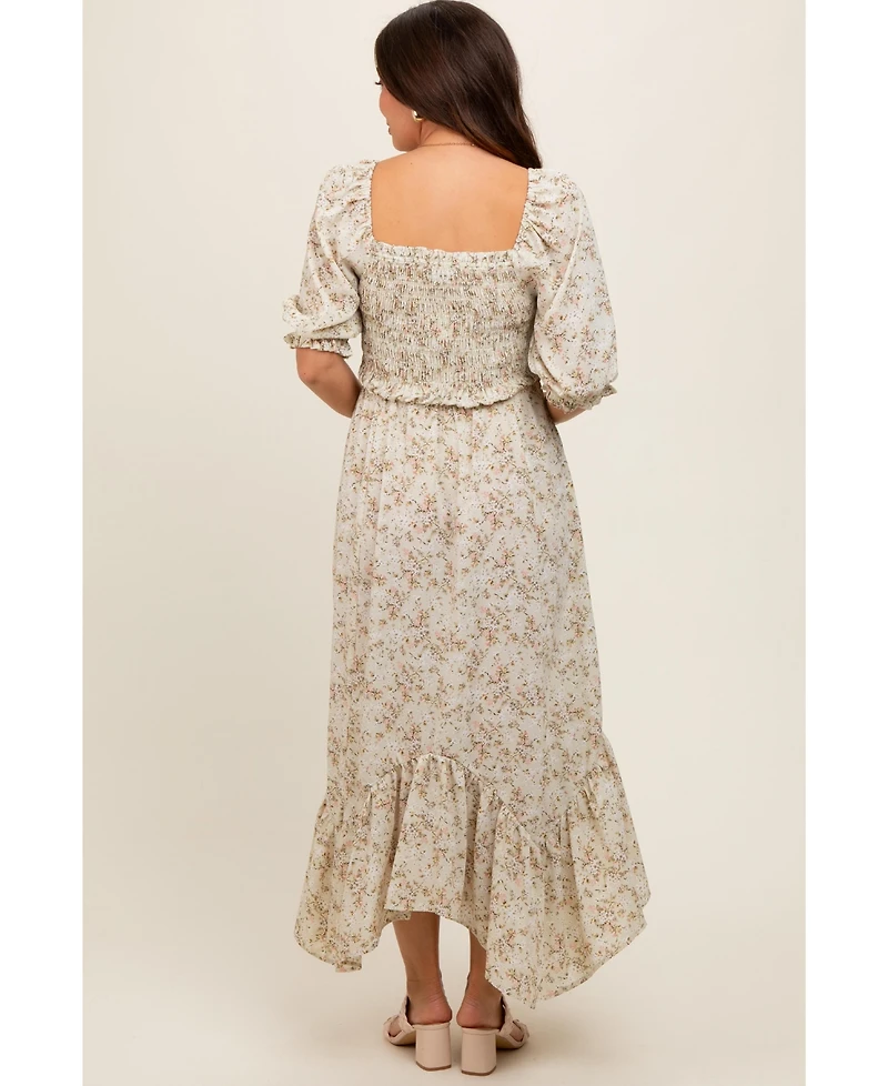 Pinkblush Maternity Light Olive Smocked Handkerchief Hem Dress