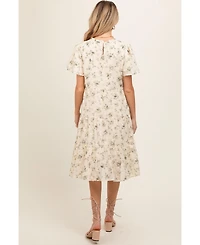 Pinkblush Maternity Cream Floral Print Eyelet Lace Dress