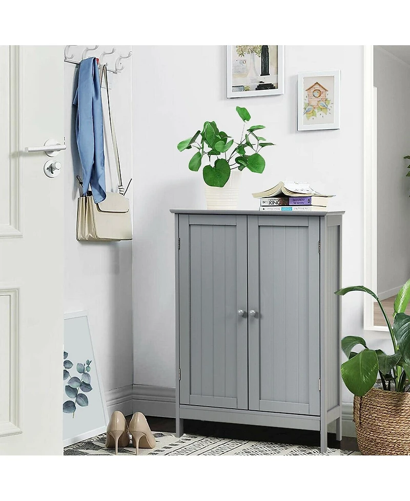 sumyeg Bathroom Floor Storage Cabinet with Double Doors Cupboard Organizer
