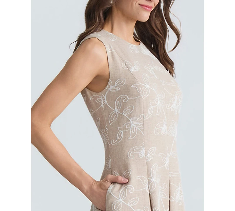 Kasper Women's Sleeveless Floral Embroidered A-Line Dress, Regular & Petite