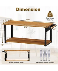 sumyeg Teak Wood Wall Mounted Floating Shelves with Integrated Towel Bar