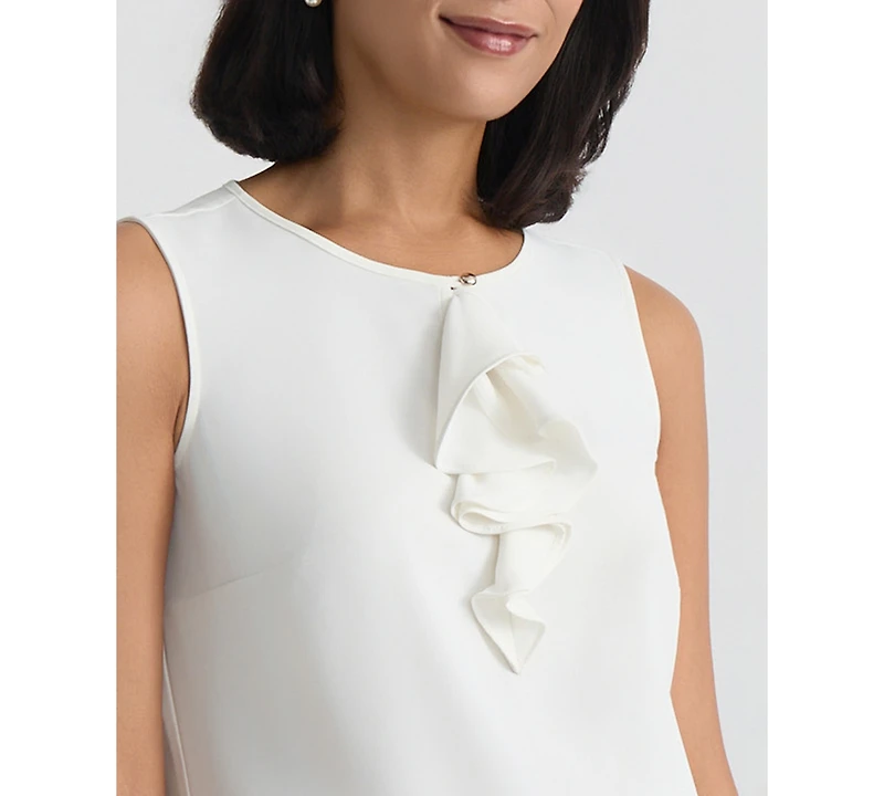 Kasper Women's Ruffle Front Sleeveless Jewel Neck Blouse