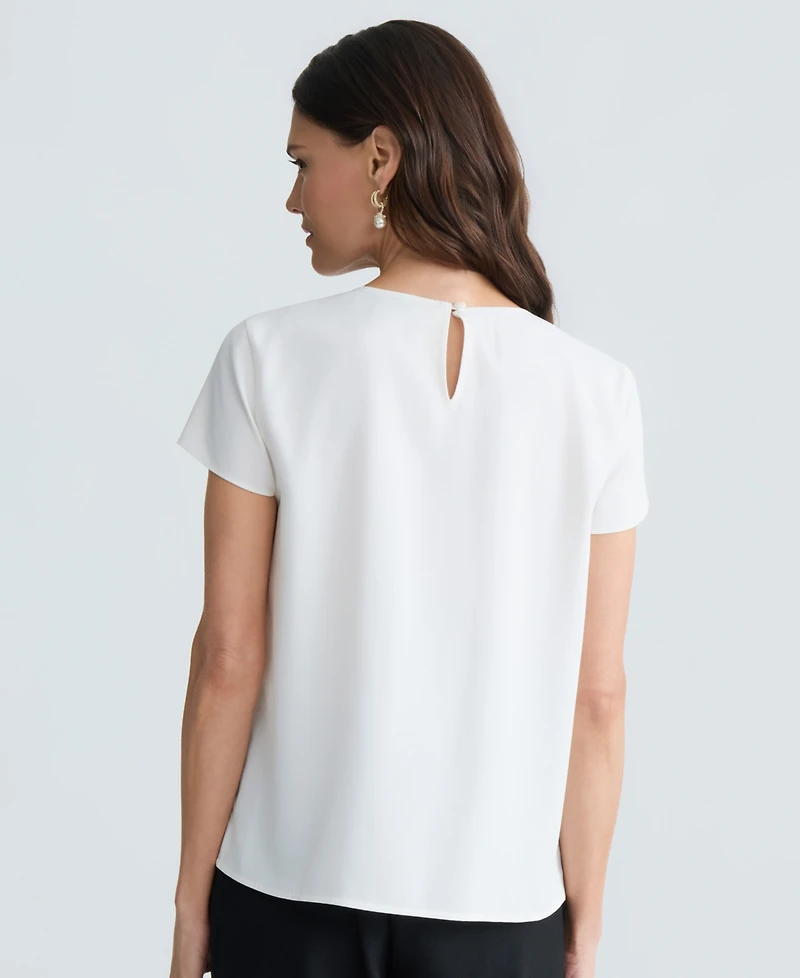 Kasper Women's Cap Sleeve Pleated Neck Top