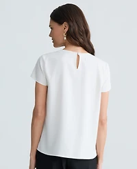 Kasper Women's Cap Sleeve Pleated Neck Top