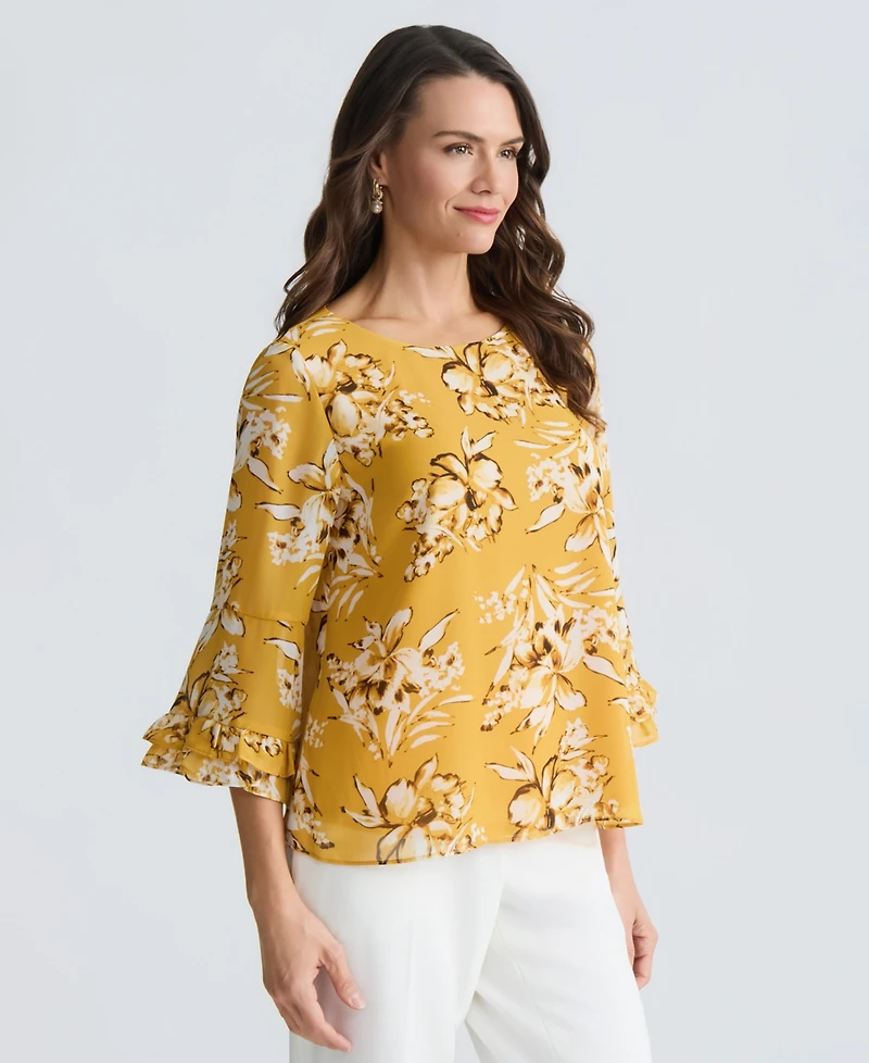 Kasper Women's Ruffled-Cuff 3/4-Sleeve Top