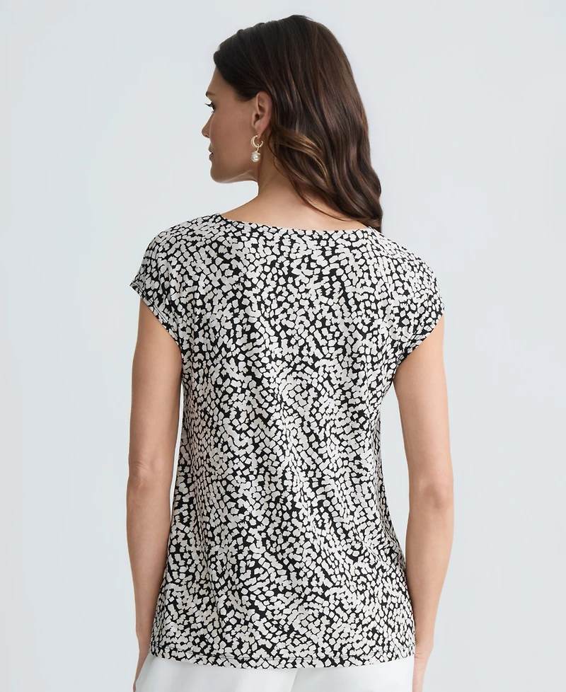 Kasper Women's Cap Sleeve Printed Jersey Knot Neck Top, Regular & Petite