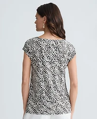 Kasper Women's Cap Sleeve Printed Jersey Knot Neck Top, Regular & Petite