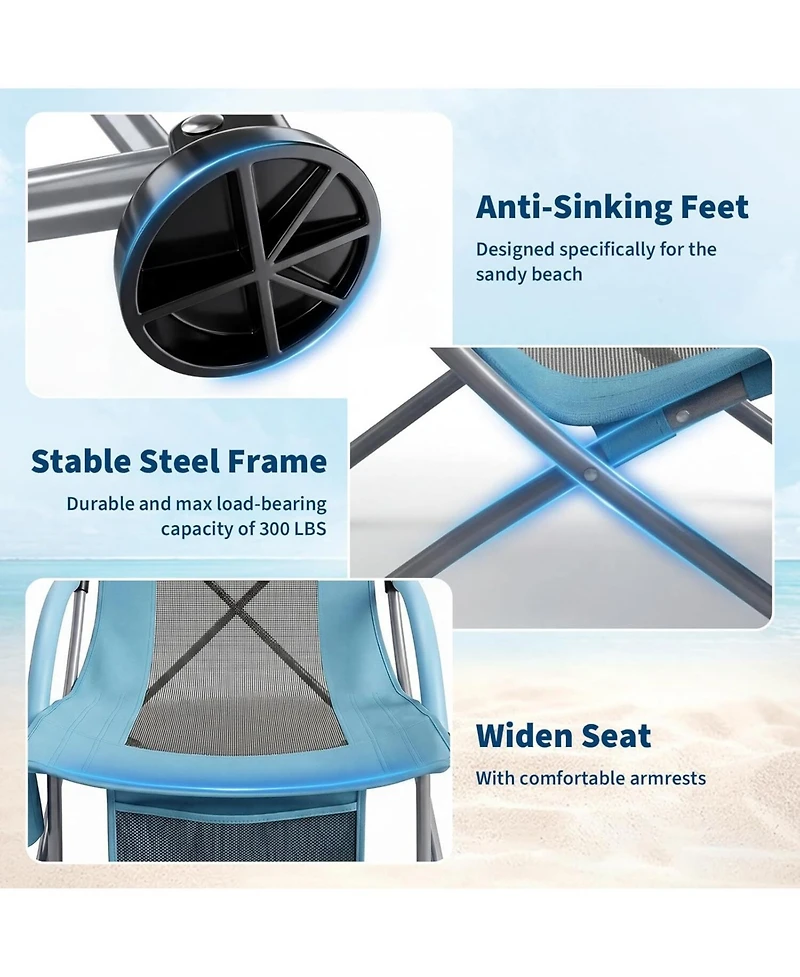 Xo 1 Pack Lightweight High Back Beach Chair, Folding Portable Camping Chairs for Camping, Beach, Travel