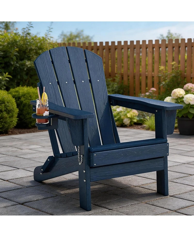 Xo 1 Piece All Weather Resistent Outdoor Patio Chair, Folding Adirondack Chair with Cup Holder