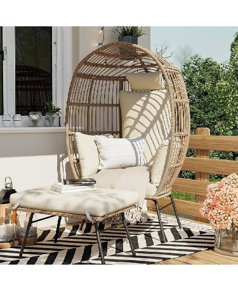 Xo Oversize Egg Shaped Lounger, Egg Chair for Indoor Outdoor Patio Porch Backyard with Ottoman