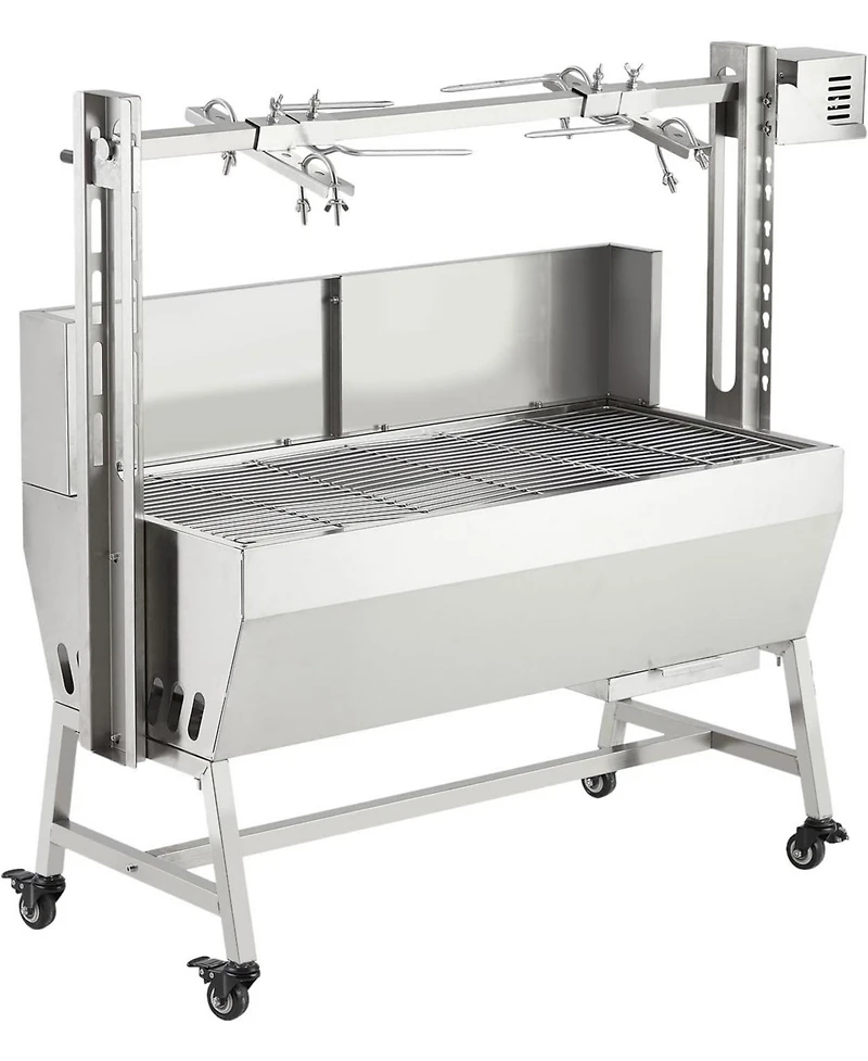 Xo 37" Stainless Steel Rotisserie Grill, Windscreen, 132 lb Capacity, Electric Motor Pig Lamb Chicken Roaster