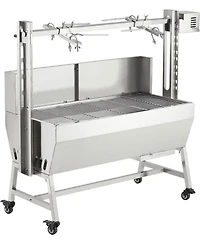 Xo 37" Stainless Steel Rotisserie Grill, Windscreen, 132 lb Capacity, Electric Motor Pig Lamb Chicken Roaster