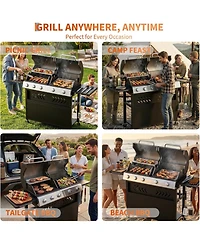 Xo 5-Burner Propane Gas Griddle Grill Combo, 40,000 Btu Stainless Steel Bbq for Backyard Kitchen