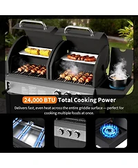Xo Propane Gas and Charcoal Grill Combo, 3 Burner Dual Fuel Bbq with Side Burner, Wheels Cabinet