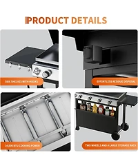 Xo 4-Burner Propane Gas Grill, 32,000 Btu Bbq with Wheels, Side Shelves for Camping Patio