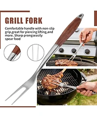 Xo 3-Piece Bbq Tools Set, Stainless Steel Spatula Fork Tongs, Rosewood Handles for Grilling
