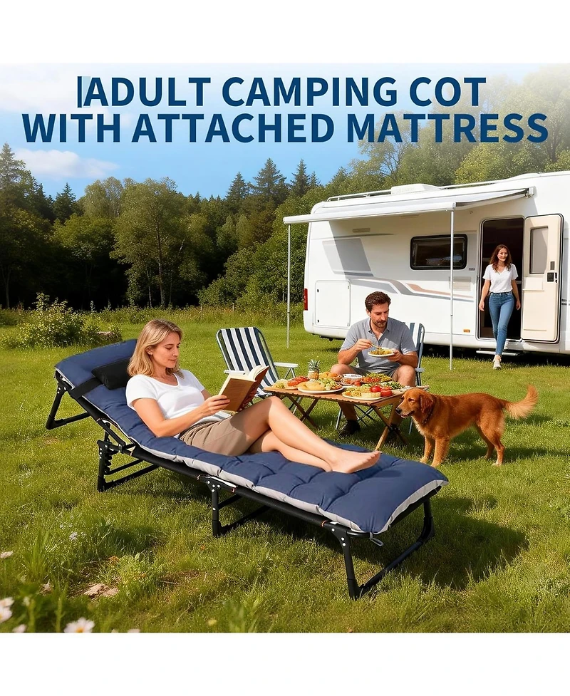 gaomon TrailBlaze Heavy-Duty Folding Camping Cot Bed for Adults - Removable Thick Mattress, Pillow And Side Pocket, Portable Double Layer