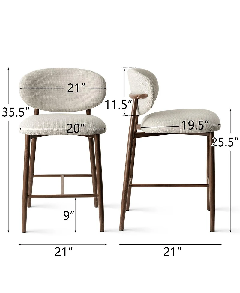 Maison Boucle Set of 2 Counter Height Stools for Home Bar, 25.5" Seat