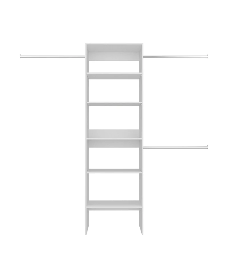 Hollis Modular Closet System with Open Shelves, Dual Hanging Rods and Vertical Storage Design, White