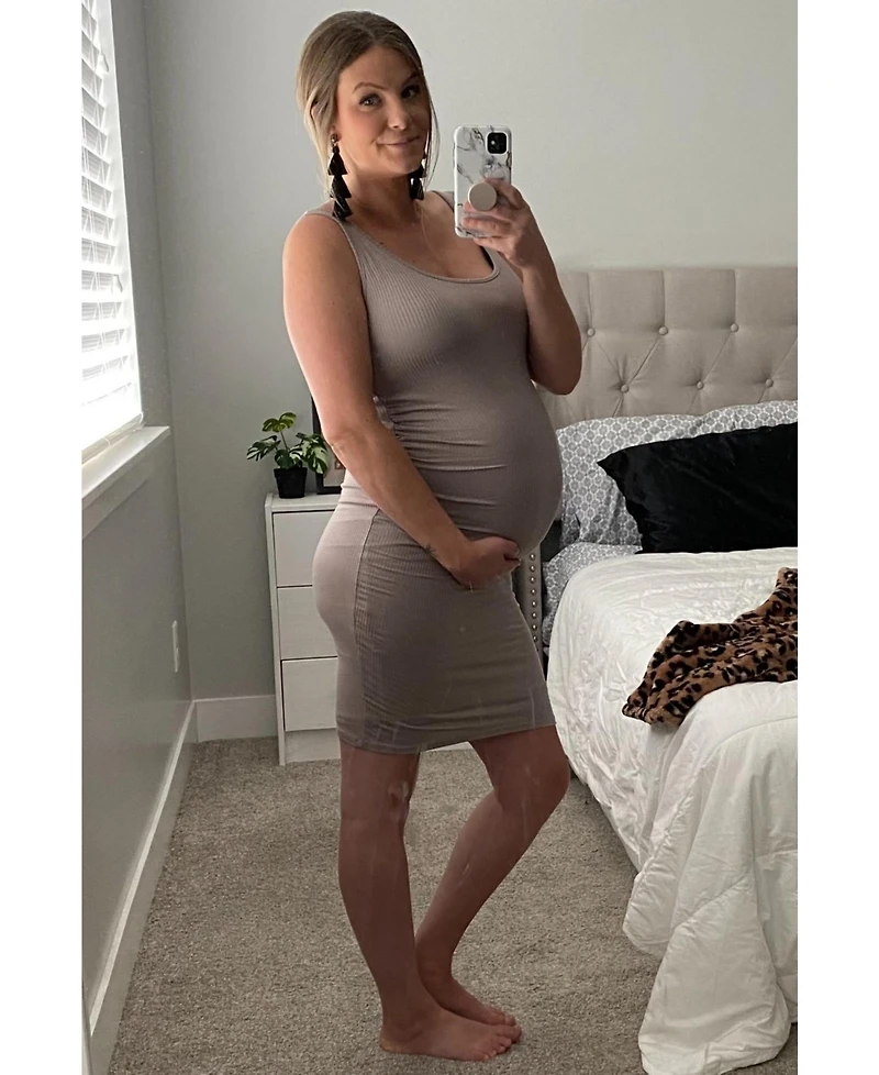 Pinkblush Maternity Mocha Ribbed Ruched Sleeveless Dress