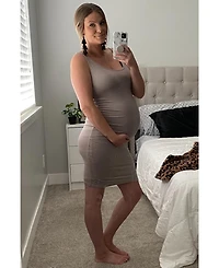 Pinkblush Maternity Mocha Ribbed Ruched Sleeveless Dress